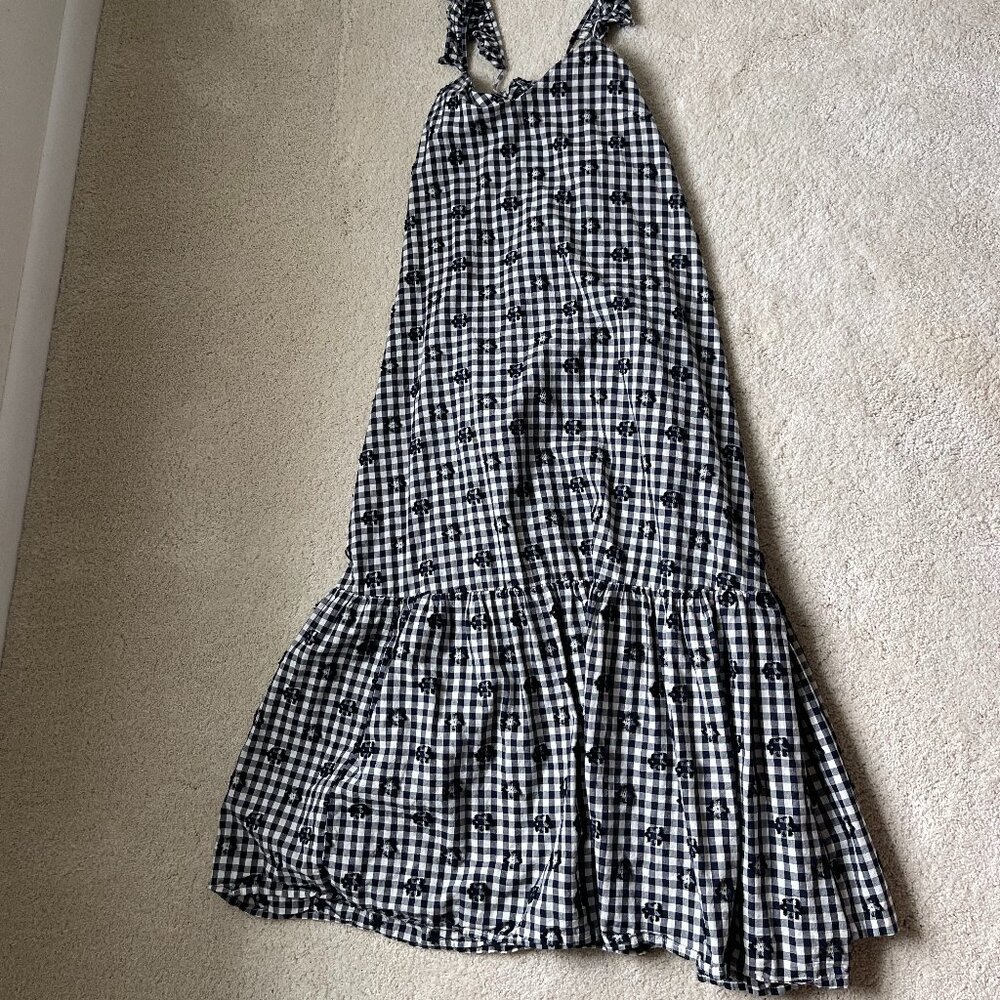 Madewell 100% Cotton Plaid Embroidered Flowers Maxi Dress Coastal Cowgirl A-Line